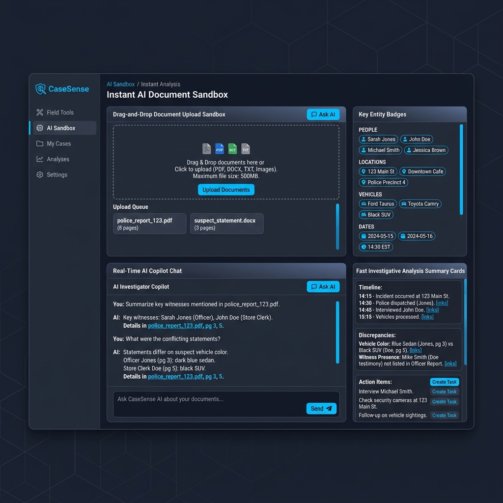 CaseSense Ad-Hoc Sandbox Tools Interface